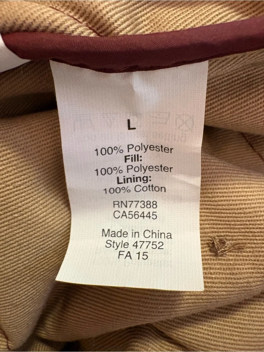 J. Crew Walker Quilted Vest Burgundy Full Zip Men’s Size Large Outdoor